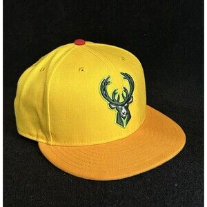 Milwaukee Bucks New Era Snap Back 9FIFTY Hat/Cap Yellow Trucker Baseball